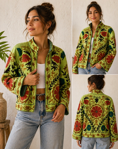 Blouson Bomber Automne Hiver Printemps Respirant en Coton Brodé à Bouton Unique en Nylon Tricoté et Laine - Product Image 3