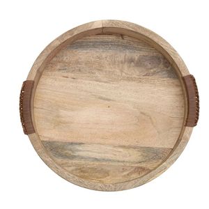 Plateau de service rond en bois de manguier fait main de qualité supérieure avec finition naturelle, durable, élégant et rustique pour la cuisine et la salle à manger. - Product Image 1