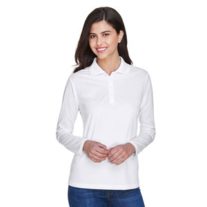 Camisa Polo Blanca de Manga Larga para Mujer, Corte Regular Informal, Color Sólido, Tela Popelina, Diseño Transpirable 2027 - Product Image 1