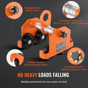 Carrello Manuale con Capacità di Carico di 3 Tonnellate/6600 Libbre, Ruote Doppie, Larghezza Flangia a I Regolabile da 2,5 a 8 Pollici per Carrelli e Trolley - Product Image 4