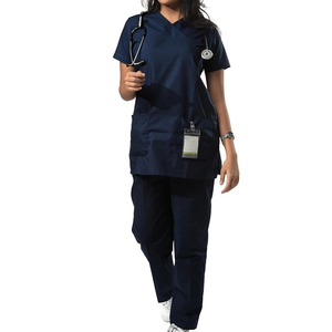 Stylish Grey Medical Scrubs Unisex Scrub Nursing Cotton Knitted Eco-Friendly <b>Stretchy</b> Hospital Uniform Sets Lace Shirt <b>Trouser</b> - Product Image 1