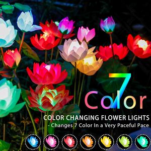 Lampes solaires de jardin à 7 couleurs changeantes, lumière décorative en forme de fleur de lotus pour la décoration extérieure de la terrasse, de la cour et du jardin - Product Image 3