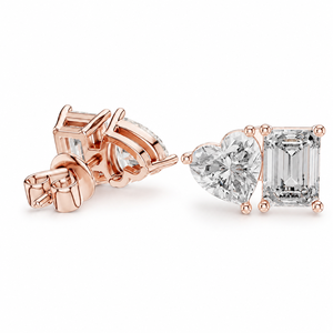 Rose Gold Plated Moissanite <b>Stud</b> <b>Earrings</b> Heart And <b>Emerald</b> Cut Claw Setting Women's Classic Engagement Jewelry - Product Image 3