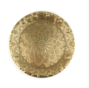 Handmade Engraved Round <b>Moroccan</b> Tray Antique Gold Finish Food Serving Platter <b>Decorative</b> Coffee Table Tray at Low Price - Product Image 5