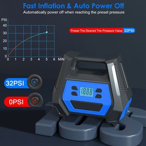 Inflador de Neumáticos Portátil de 150 PSI y 120W de Potencia Máxima con Pantalla Digital, Luz LED, Boquilla Inflable, Aguja, Fusible y Compresor de Aire - Product Image 5