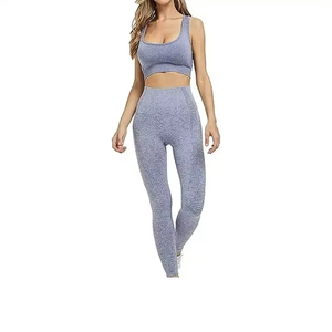 Women Yoga Set Solid Color Racerback <b>Crop</b> Top High Waist Full Length <b>Leggings</b> Seamless Spandex Polyester - Product Image 1