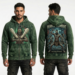 เสื้อฮู้ดดี้สีเขียวอมฟ้าแบบกำหนดเองสำหรับผู้ชาย ลายกราฟิก Nomad Shepherd ล้างสีแบบ Acid Wash สไตล์สตรีทแวร์ ชายเสื้อแบบ Distressed ทรงโอเวอร์ไซส์ สไตล์วินเทจ - Product Image 5