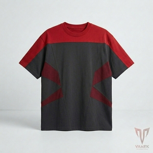 เสื้อยืดโอเวอร์ไซส์ผู้ชาย แขนสั้น ลายเรขาคณิต คอโอ ทรงลำลอง ผ้าถัก - Product Image 1