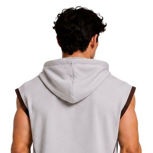 <b>Mens</b> Light Grey Beige Dark Brown Sleeveless Hooded Tracksuit <b>Set</b> Custom Logo Gym Fitness Training Sports <b>Hoodie</b> <b>And</b> <b>Shorts</b> - Product Image 5