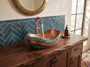 Handmade Copper Green Patina <b>Bathroom</b> Sink <b>Rustic</b> <b>Vanity</b> Basin Handcrafted Oxidized Copper Vessel Wash Basin Luxury Decorative - Product Image 4