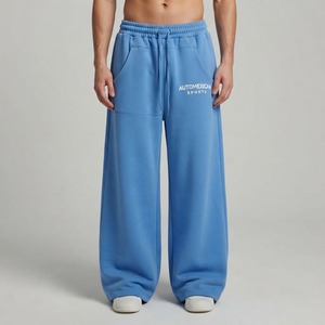 Pantalones Deportivos Anchos Azul Cielo, Corte Holgado, Cómodos, con Cordón Ajustable, Pantalones Casuales para Estar en Casa o Salir a la Calle - Product Image 2