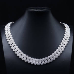 Luxury Iced Out Chevron Link Hip Hop Chain White Gold Finish <b>Statement</b> <b>Necklace</b> for Men Women Premium Streetwear Fashion Jewelry - Product Image 1
