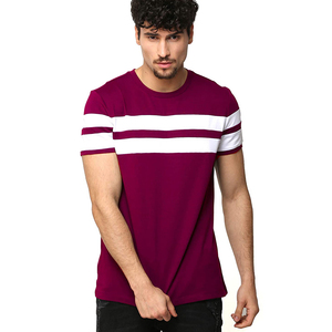 Men's Burgundy White Striped Short Sleeve O-Neck Knitted Casual <b>T</b>-<b>Shirt</b> - Product Image 1