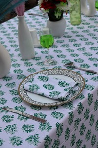 Handblock Printed <b>Tablecloth</b> Green and White Vintage <b>Tablecloth</b> Farmhouse Decor Wedding <b>Tablecloth</b> Custom Size Cotton Tablecover - Product Image 2
