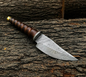 Drop Point Hunting Knife Damascus Steel Blade Wood Handle 0.6mm Thickness Bevel Edge DIY Grade - Product Image 5