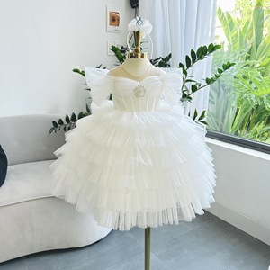 Vestido Largo Elegante de Princesa para Niñas con Falda de Tul Multicapa y Mangas con Volantes para Fiesta o Boda, Venta al Por Mayor - Product Image 2