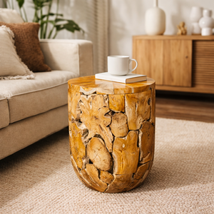 Mesa de Centro ARTERRA Premium Rústica de Raíz de Teca Cilíndrica Hecha a Mano con Patrón Único de Grano de Madera, Durabilidad Robusta, Muebles para el Hogar - Product Image 2