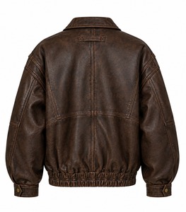 Blouson bomber en similicuir marron, style vintage, veste moto, fermeture éclair, manteau d'hiver décontracté - Product Image 5