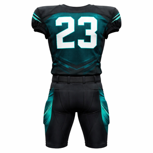 ชุดยูนิฟอร์มอเมริกันฟุตบอลแบบกำหนดเองสำหรับผู้ชาย เสื้อเจอร์ซีย์สีดำ-เขียวอมฟ้าและกางเกงขายาว โพลีเอสเตอร์ระบายอากาศได้ดี ชุดกีฬาสำหรับทีมฝึกซ้อม - Product Image 2