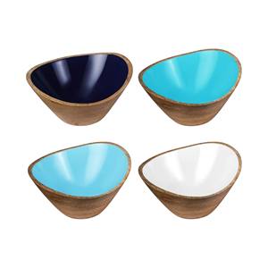 Bol en bois élégant et minimaliste avec illustration de poisson bleu et intérieur émaillé pour un style de cuisine moderne - Product Image 4