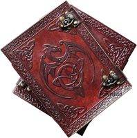 Diario Vintage A5 Grimoire con diseño de dragón naranja, cubierta de cuero repujado, cuaderno de bocetos con dos cierres, borde deshilachado, ecológico y personalizado.