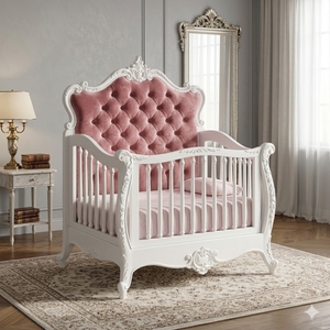 Cuna de madera de caoba tallada, muebles para habitación infantil hechos a mano en Indonesia - Product Image 1