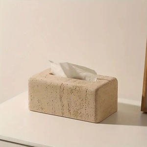 Caja de pañuelos rectangular de travertino beige, soporte de pañuelos de piedra, estuche decorativo para servilletas de encimera para uso en el hogar, hoteles y decoración. - Product Image 3