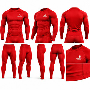 Custom <b>Men</b>’s Red Compression Shirt & <b>Pants</b> Set | Long Sleeve Athletic <b>Base</b> <b>Layer</b> | Gym Fitness Running Training Sportswear - Product Image 1