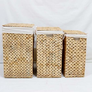 Hot Sales Handwoven Eco-Friendly Water Hyacinth <b>Rectangular</b> Trunk Set 3 Pcs Nesting <b>Storage</b> <b>Baskets</b> Fabric Liner - Product Image 5