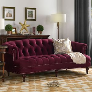 Sofá Chesterfield La Rosa Victorian Tapizado en Terciopelo Borgoña para Sala de Estar - Product Image 1
