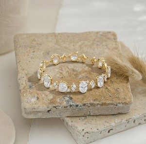 Moissanite Charm <b>Bracelet</b> 925 Sterling Silver Gold Plated Women Brilliant Look Elegant Wedding Anniversary Fine Jewelry Gift - Product Image 4