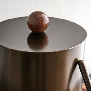 Sleek Dark Bronze Metal <b>Ice</b> Bucket With A Wooden Round Knob Lid Complete With A Matching Perforated Metallic Serving <b>Ice</b> Scoop - Product Image 3