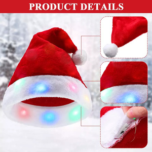 Chapeau de Père Noël festif pour hommes, femmes et enfants, en peluche rouge douce avec bordure en fourrure blanche et pompon, pour les fêtes - Product Image 4