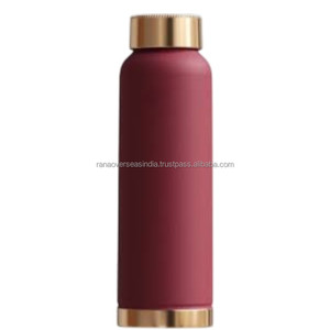Bouteille d'eau ayurvédique en cuivre pur, anti-fuite, 900 ml, avec paille rabattable, compatible lave-vaisselle, plusieurs designs et tailles, idéale pour le camping - Product Image 1