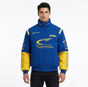 Chaqueta de Carreras Personalizada para Hombre, Chaqueta Bomber Acolchada Azul y Amarilla con Bordado y Logotipo Personalizado – Venta al Por Mayor OEM/ODM - Product Image 1
