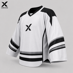 Camiseta Deportiva sin Mangas para Portero de Hockey sobre Hielo X Sports City, Blanca y Negra, Cuello en V, Sublimada, de Malla Transpirable, Unisex para Adultos - Product Image 4