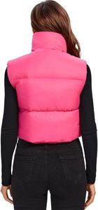 Chaleco Acolchado Rosa para Mujer con Cuello Alto y Cierre de Cremallera, Prenda Exterior Informal sin Mangas, Color Sólido, Ligero y Transpirable - Product Image 2