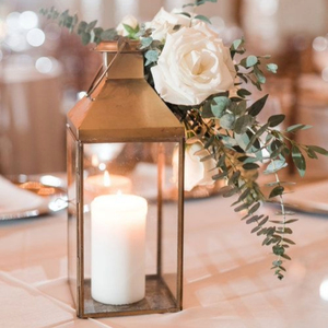 <b>Gold</b> Metal <b>Candle</b> Lantern Glass Pane Handmade Lantern Portable Decorative Light <b>Holder</b> for Home Wedding Decor - Product Image 3