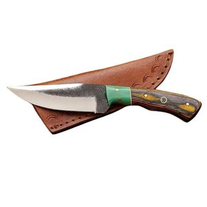 Couteau de camping artisanal en acier Damas, manche en bois bicolore, mosaïque de clous - Product Image 3