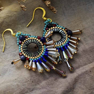 Pendientes de Araña con Cuentas Bordadas a Mano, Diseño Geométrico, Chapados en Oro, para Bodas y Fiestas - Product Image 3