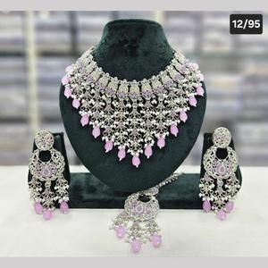 Silver Plated Fine Jewelry Set with Crystal Stone and <b>Pearls</b> 11151680LP <b>Choker</b> Necklace - Product Image 1