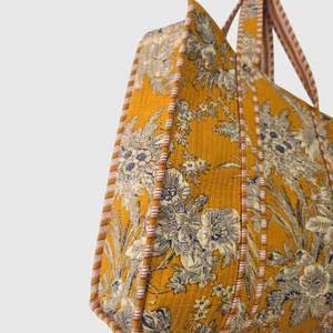 Sac fourre-tout en coton à motifs floraux, design à panneaux, ouverture supérieure, style bohème, pour le shopping en toutes saisons - Product Image 3