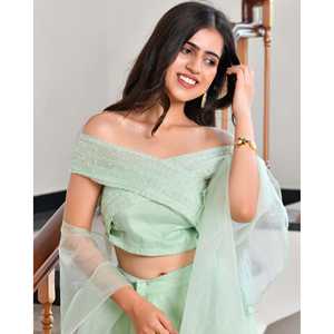 Conjunto de Lehenga Choli Verde Uva XS, Estilo Indio/Pakistaní, en Organza, para Bodas - Product Image 3