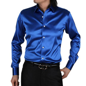 <b>Men's</b> <b>Black</b> Satin Polyester/Cotton Smooth <b>Slim</b> <b>Fit</b> Stand Collar Anti-Wrinkle Spring High Quality Dress <b>Shirts</b> Quick Dry - Product Image 5