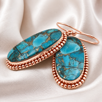 Pendientes Colgantes Tribales de Plata Pura 925 con Turquesa Azul del Suroeste, Chapados en Oro Rosa y Oro Amarillo, Joyería Hecha a Mano para Mujer
