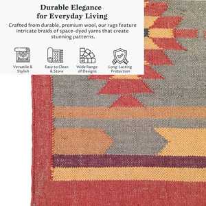 Tapis d'aire exotique tissé à la main en jute et laine, kilim pour salon, chambre et bureau - Product Image 4