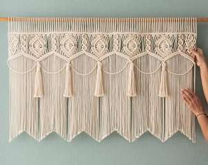 Bohemian Macrame Cotton Washable Wall Hanging Tassels Rectangle Shape Indoor Decor Living Room Art All Seasons Basantpriya - Product Image 1