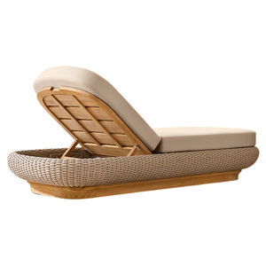 Luxury Teak Wood and Wicker Outdoor Sun Lounger Adjustable Backrest Poolside Chaise Lounge Tropical Style Waterproof <b>Cushion</b> - Product Image 4