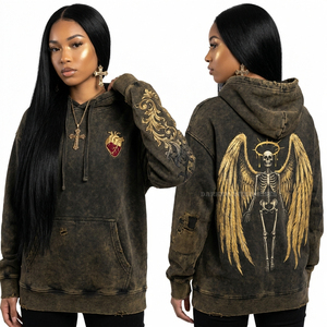 Sudadera con capucha vintage para mujer, con cremallera, estampado de mapa topográfico en la manga, diseño de aventura al aire libre y bajo desgastado. - Product Image 4