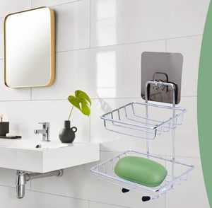 <b>Wall</b> Mounted Double Layer Soap Dish Holder Stainless Steel Soap <b>Storage</b> Rack Rustproof <b>Wall</b> <b>Hanging</b> Soap Saver Organizer - Product Image 2